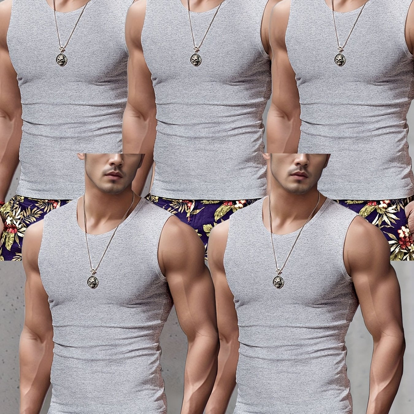 5 débardeurs pour hommes à larges épaules - Noir, Gris, Blanc - Sans manches, respirant, col rond - Pour le sport et le fitness