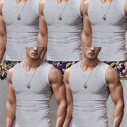 5 débardeurs pour hommes à larges épaules - Noir, Gris, Blanc - Sans manches, respirant, col rond - Pour le sport et le fitness