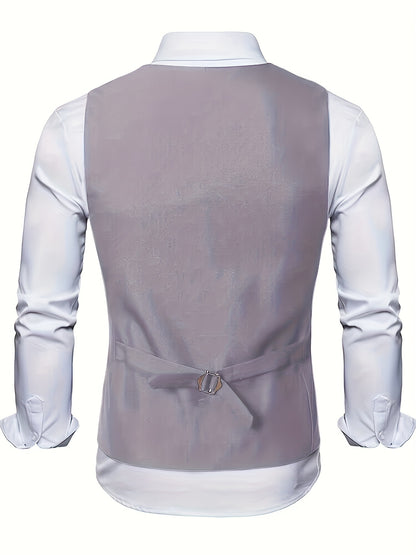 Gilet de Costume à Col en V, Style Rétro Décontracté pour Homme, Gilet Cintré Uni à Simple Boutonnage pour Tenue de Soirée