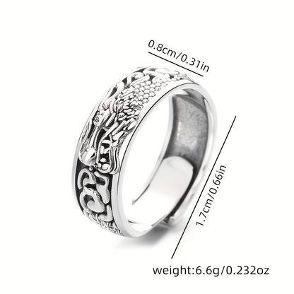 A Stylish And Bold Dragon Pattern Design Ring Made Of Sterling Silver, Weighing Approximately 6.6g, Suitable For Both Men And Women To Wear At Parties And Events.