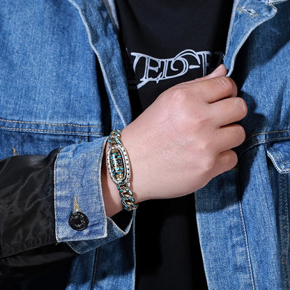 2pcs Six-Character Mantra Nine-Eye Dzi Bracelet Ring, Men'S Fortune, Gift