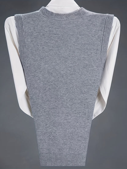 Gilet à col en V de couleur unie tricoté confortable et à la mode pour hommes 1 pièce (Jiang Xuyu)