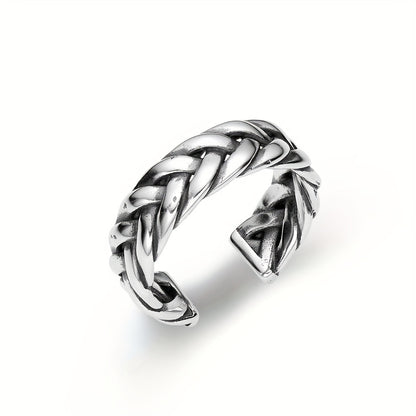 1PC 925 Sterling Silver Vintage Couple Braided Rope Ring Aged Geometric Open Ring For Men And Women Holiday Birthday Anniversary Gift (about 4.49g)
