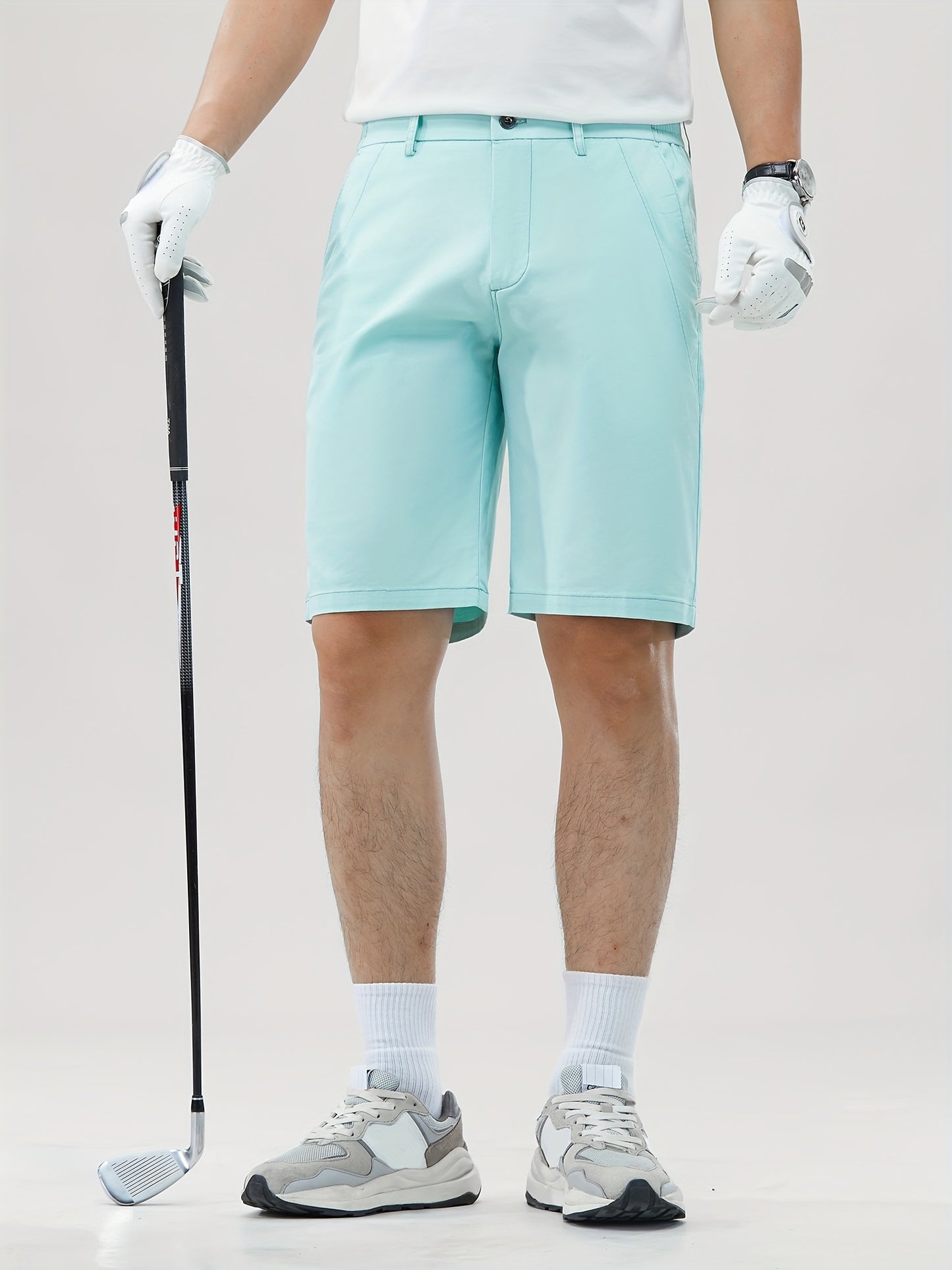 Men's Lightweight Golf Shorts with Elastic Waistband, UV Protection, and Multiple Pockets - Breathable Cotton-Spandex Blend for Casual, Outdoor, and Golf Activities - Solid Mint Green